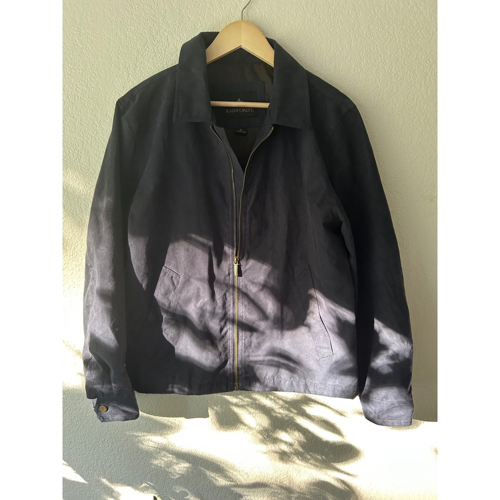 Rainforest Mens Navy Blue Full Zip Lightweight Jacket Faux Suede Size Medium